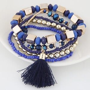 *GENESIS* Blue Tassel x Bead Fashion Bracelet Set